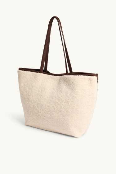 Damen - Großer Teddy-Shopper - Velourslederimitat - beige / braun