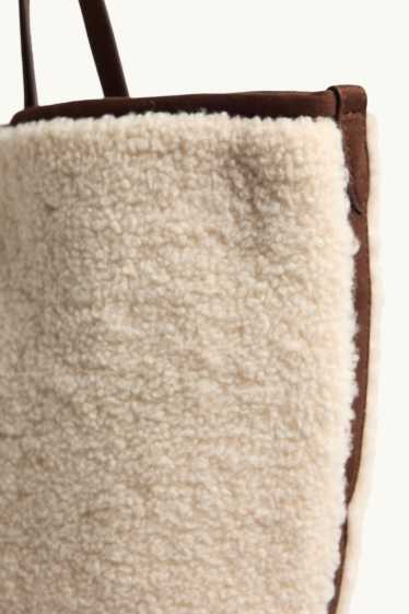 Damen - Großer Teddy-Shopper - Velourslederimitat - beige / braun