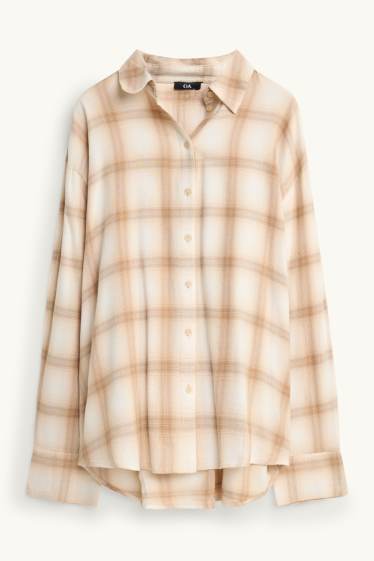 Dames - Overhemdblouse - geruit - beige / beige