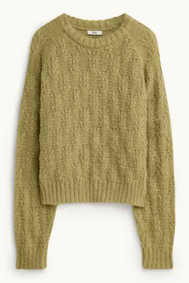Damen - Pullover - Zopfmuster - grün