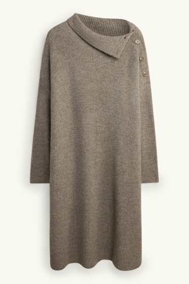 Femmes - Robe de maille - côtelé - beige chiné