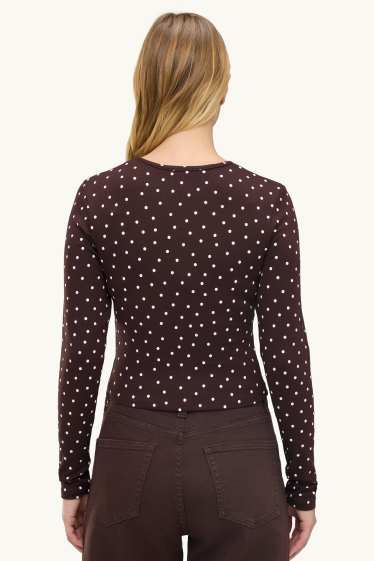 Dona - Samarreta de màniga llarga - slim fit - de piquets - marró
