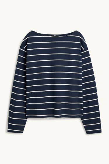 Dames - Longsleeve - regular fit - gestreept - donkerblauw / wit