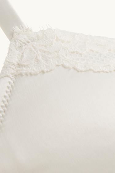 Femei - Sutien din satin cu armătură - DEMI - vătuit - alb-crem