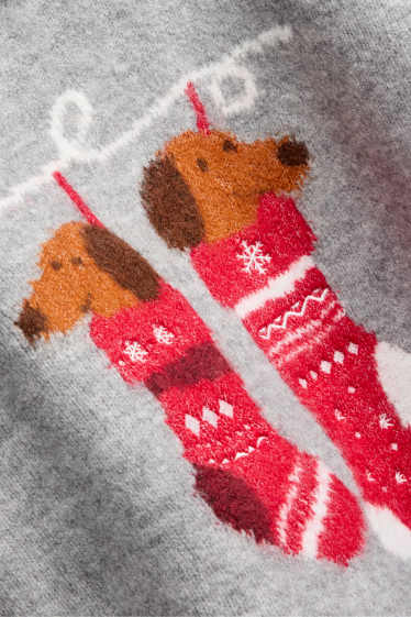 Damen - Weihnachtspullover - grau-melange