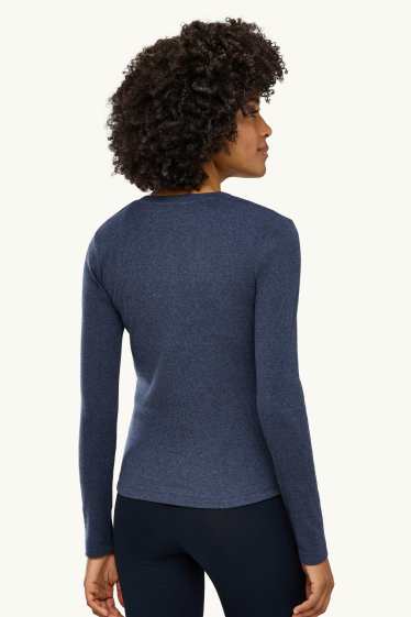 Femei - Tricou henley - slim fit - reiat - albastru închis