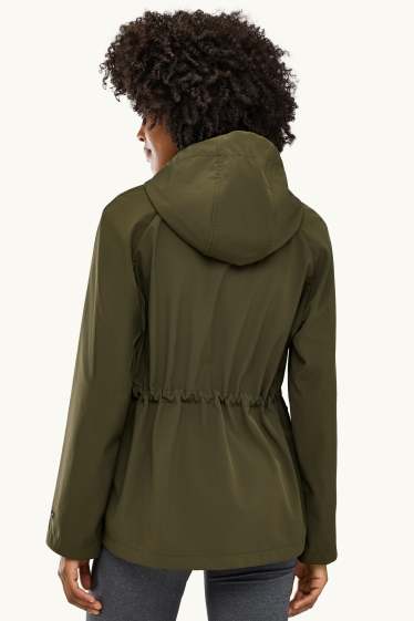 Dames - Softshelljas met capuchon - waterafstotend - 4-Way-Stretch - donkergroen