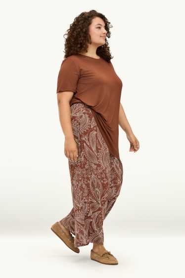 Damen - Crop Stoffhose - High Waist - Palazzo - gemustert - braun