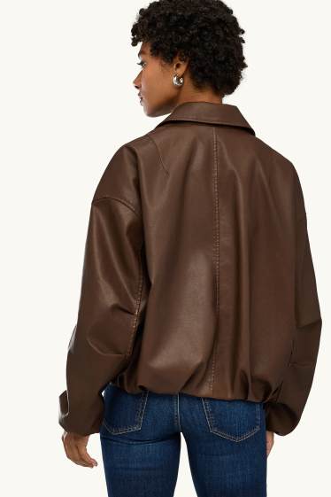 Femmes - Blouson de motard - matière synthétique - marron