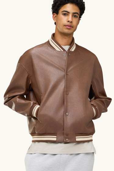 Hommes - Blouson aviateur - matière synthétique - marron / beige