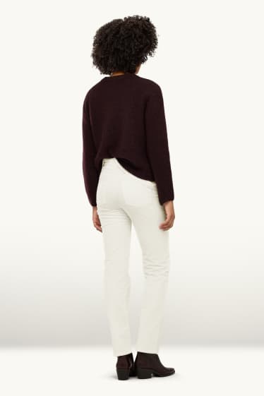 Donna - Pantaloni di velluto a coste - vita alta - straight fit - LYCRA ® - bianco crema