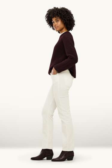 Donna - Pantaloni di velluto a coste - vita alta - straight fit - LYCRA ® - bianco crema