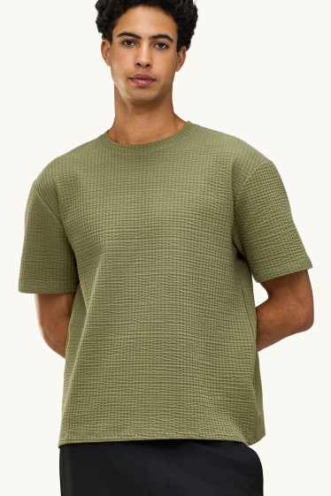 Home - Samarreta de mànigues curtes de punt - oversized - texturada - verd