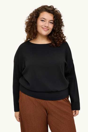 Women - Long sleeve top - slim fit - black