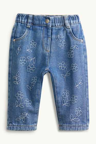 Bebeluși - fete - Floricele - jeans termoizolanți bebeluși - denim-albastru