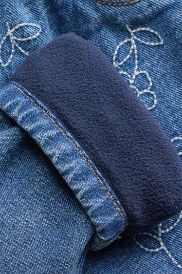 Bebeluși - fete - Floricele - jeans termoizolanți bebeluși - denim-albastru
