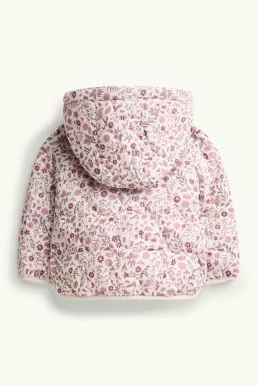 Bébés filles - Petites fleurs - Doudoune surpiquée pour bébé à capuche - finition déperlante - rose