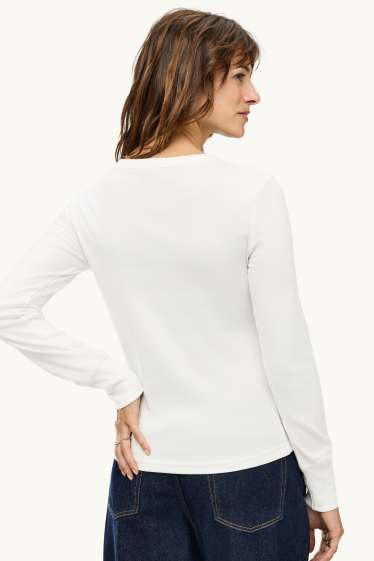 Femei - Tricou cu mânecă lungă - slim fit - reiat - alb