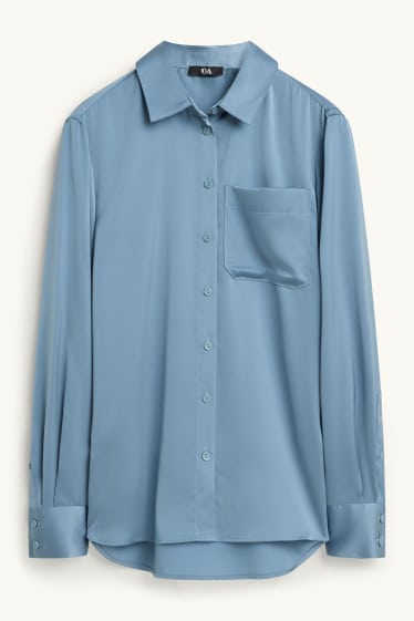 Women - Satin blouse - light blue