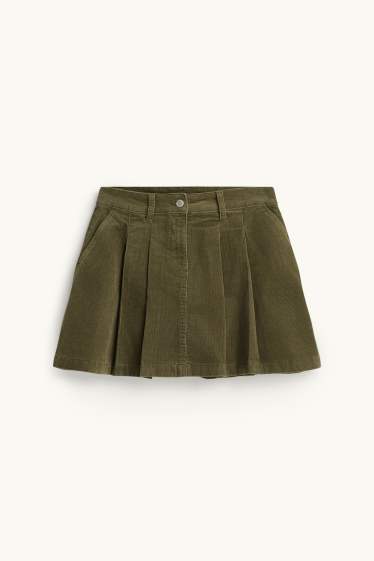 Femei - Fustă pantaloni scurtă din catifea reiată - verde închis
