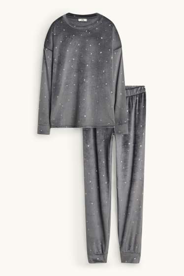 Damen - Pyjama - gemustert - dunkelgrau