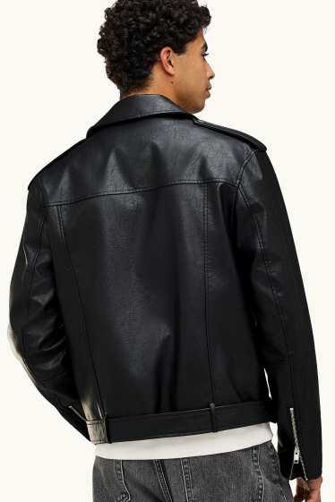 Home - Caçadora biker - pell sintètica - negre