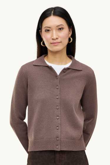 Donna - Cardigan con riporto di ecopelliccia - tortora