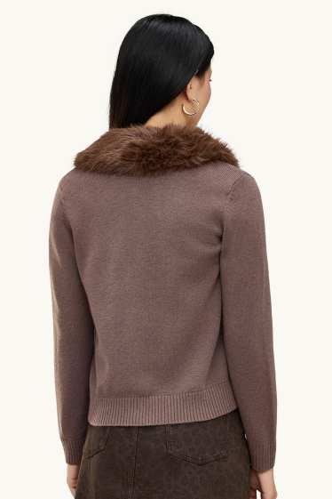 Donna - Cardigan con riporto di ecopelliccia - tortora