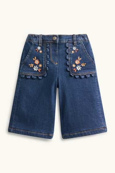 Baby Girls - Floral - baby jeans - thermal jeans - blue denim