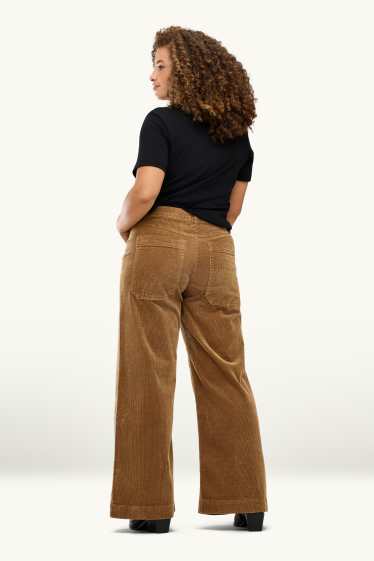 Dona - Pantalons de pana - high waist - wide leg - marró