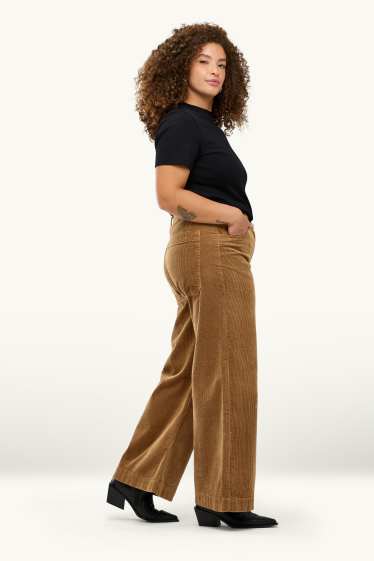 Dona - Pantalons de pana - high waist - wide leg - marró