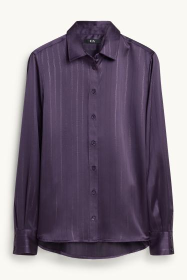Donna - Camicetta in raso - gessato - viola