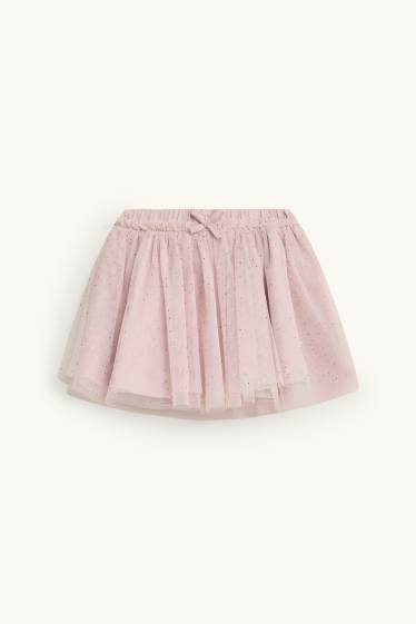 Baby: meisjes - Hartje - baby-outfit - 2-delig - glanseffect - wit / fuchsiarood