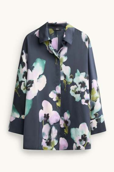 Women - Blouse - floral - dark blue