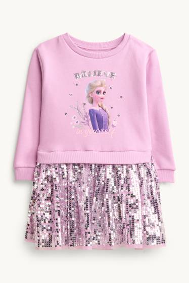 Copii - Fete - Frozen - rochie din molton - aspect lucios - roz / argintiu