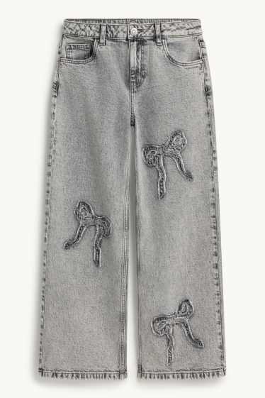Bambine - Fiocco - jeans a gamba ampia - vita media - jeans grigio chiaro