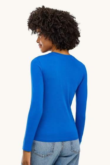 Damen - Langarmshirt - Slim Fit - blau