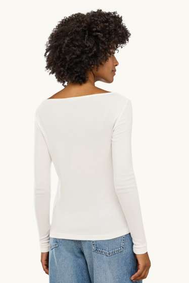 Femmes - Haut à manches longues - slim fit - blanc pur