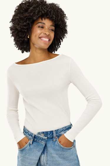 Femmes - Haut à manches longues - slim fit - blanc pur