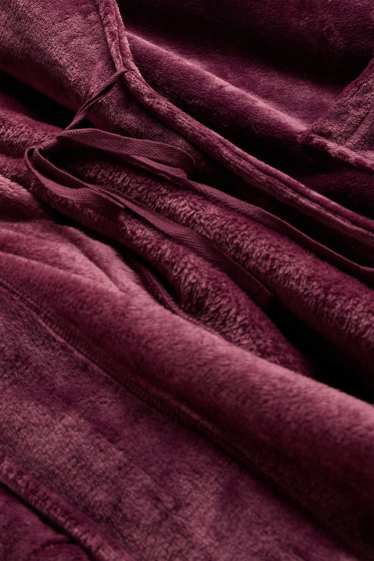 Femei - Halat de baie de fleece cu glugă - bordo