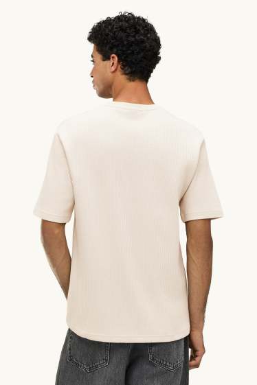 Herren - T-Shirt - Relaxed Fit - gerippt - cremeweiß