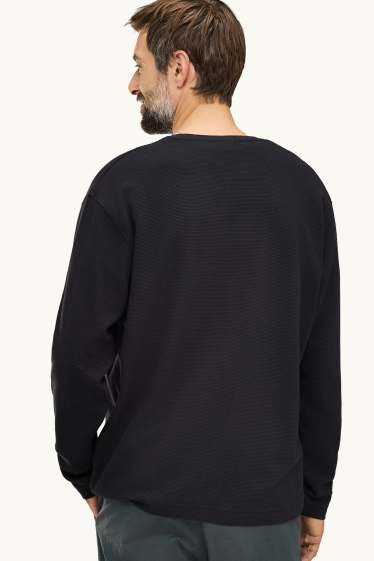 Hommes - Haut à manches longues - relaxed fit - finition côtelée - noir