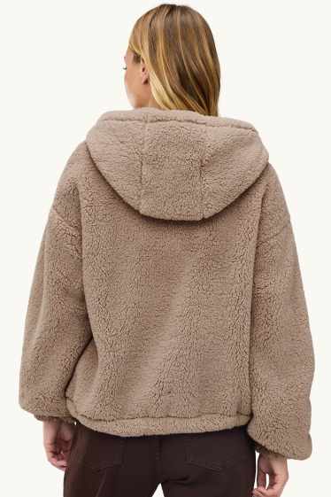 Femmes - Veste en peluche avec capuche - marron clair