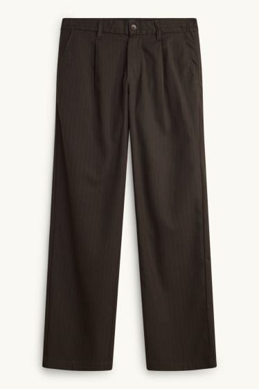 Pánské - Kalhoty chino - tapered fit - s úzkými proužky - tmavohnědá