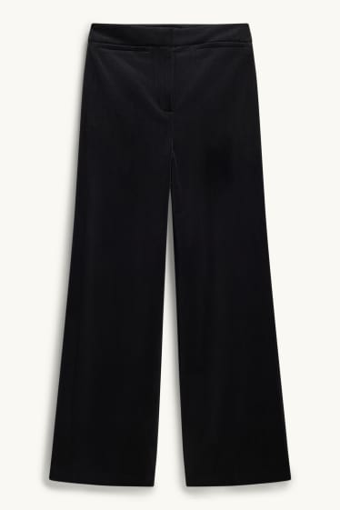 Women - Velvet trousers - high waist - wide leg - black