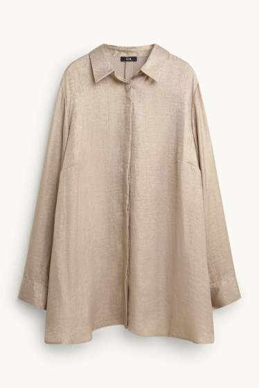 Dames - Satijnen blouse - beige