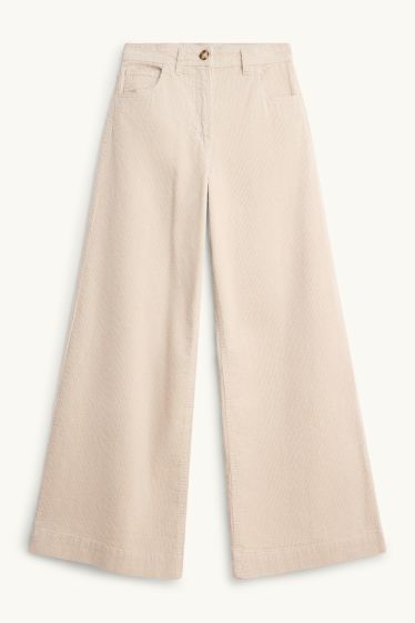 Dona - Pantalons de pana - high waist - wide leg - crema