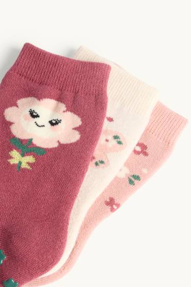 Kinder Mädchen - Multipack 3er - Blume - Noppensocken mit Motiv - rosa / beige