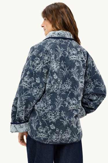 Femei - Kimono de blugi - cu flori - denim-albastru închis