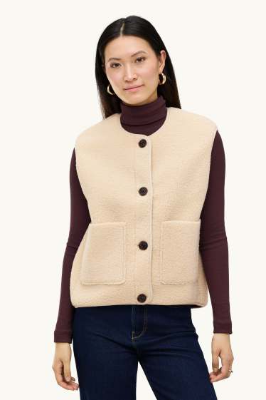 Donna - Gilet effetto peluche - crema
